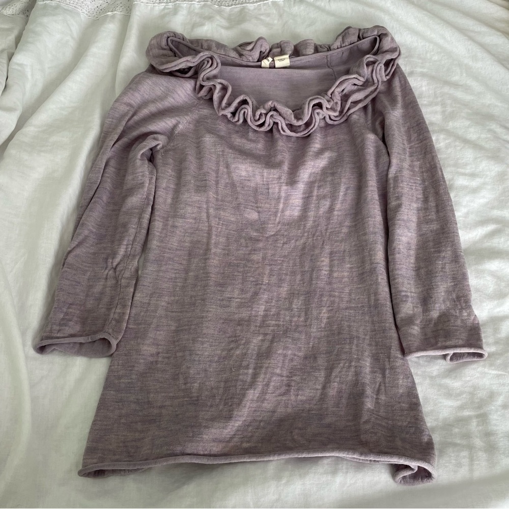 Anthropologie Moth SMALL Round Neck Sweater Floral Flowers 3D Wool Blend